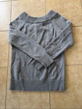 Banana Republic Gray Off-Shoulder Ribbed-Neck Sweater